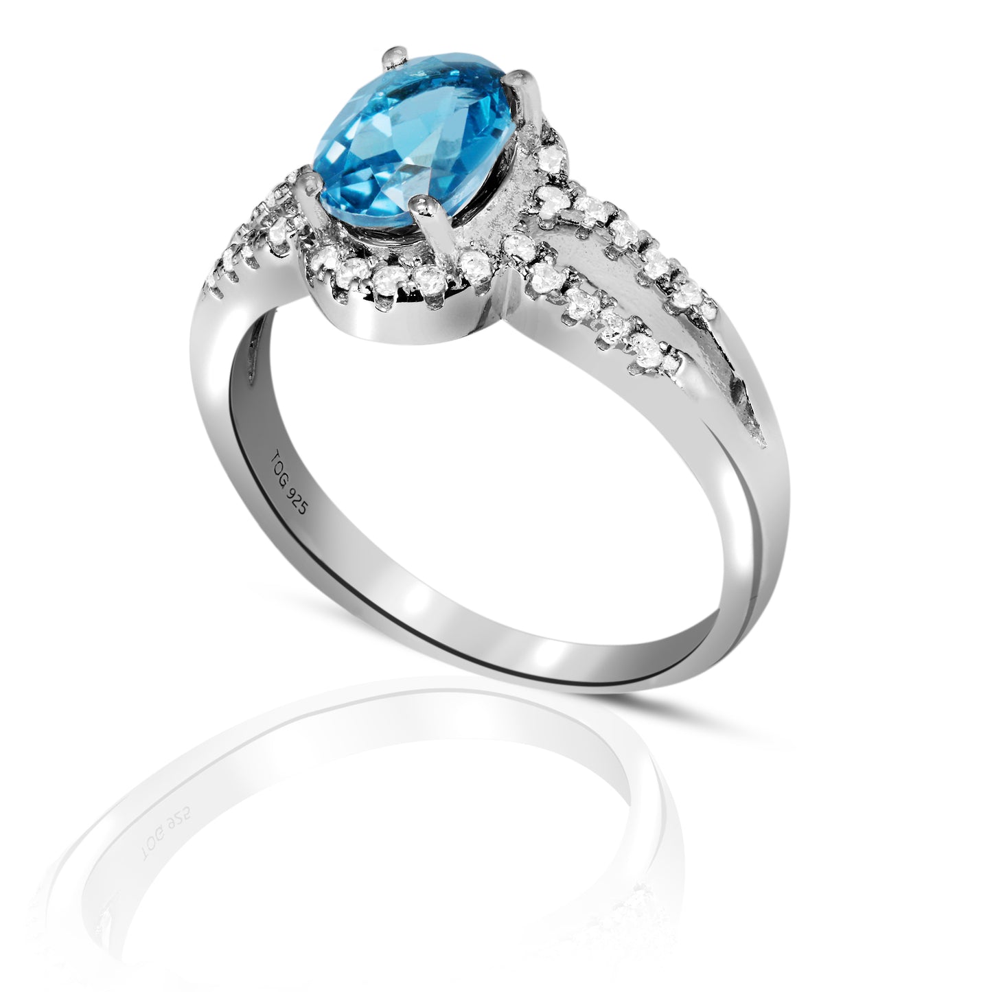 Striking Blue and White Topaz Ring set in Sterling Silver