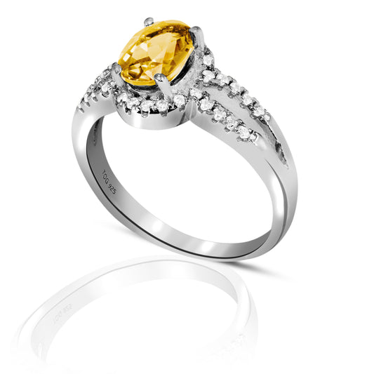 Beautiful Citrine with White Topaz Ring set in Sterling Silver