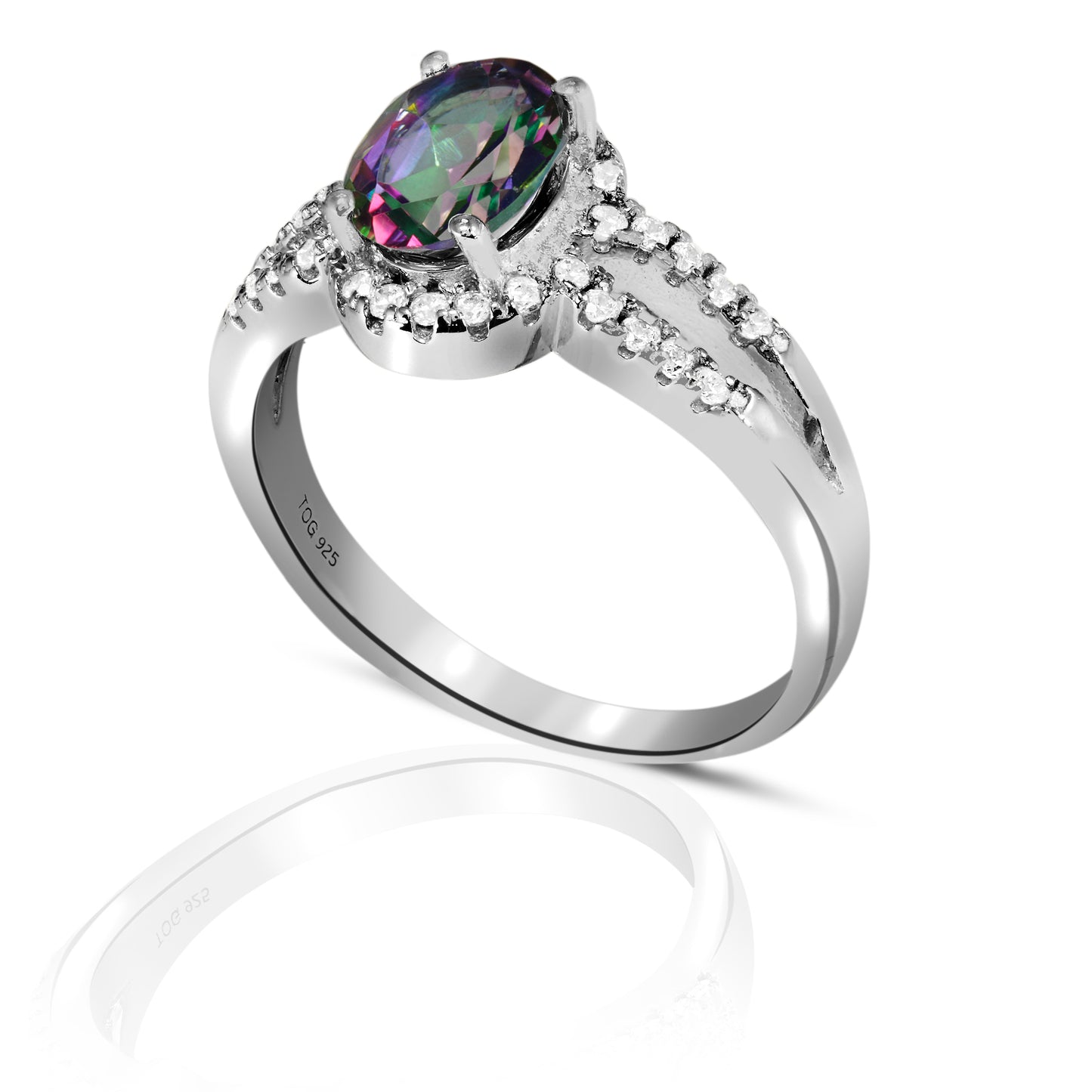 Lovely Rainbow and White Topaz Ring set in Sterling Silver