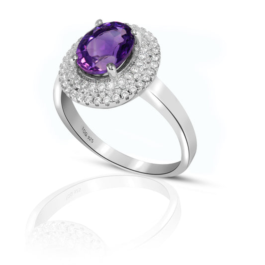 Gorgeous Amethyst and White Topaz Ring set in Sterling Silver