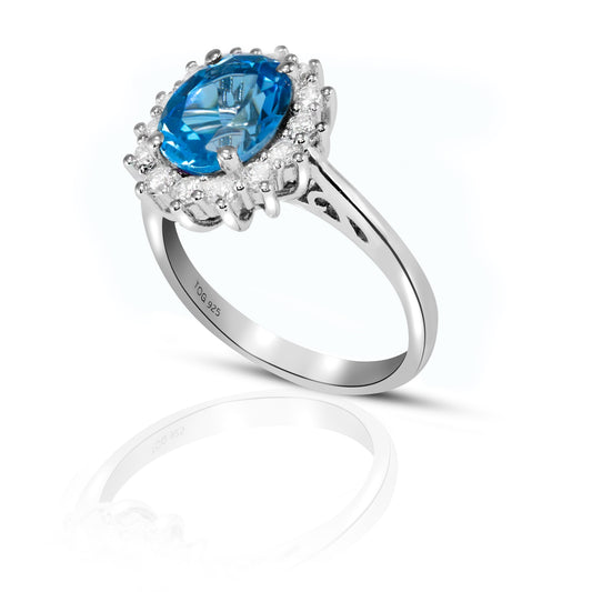 Stunning Blue and White Topaz Ring set in Sterling Silver