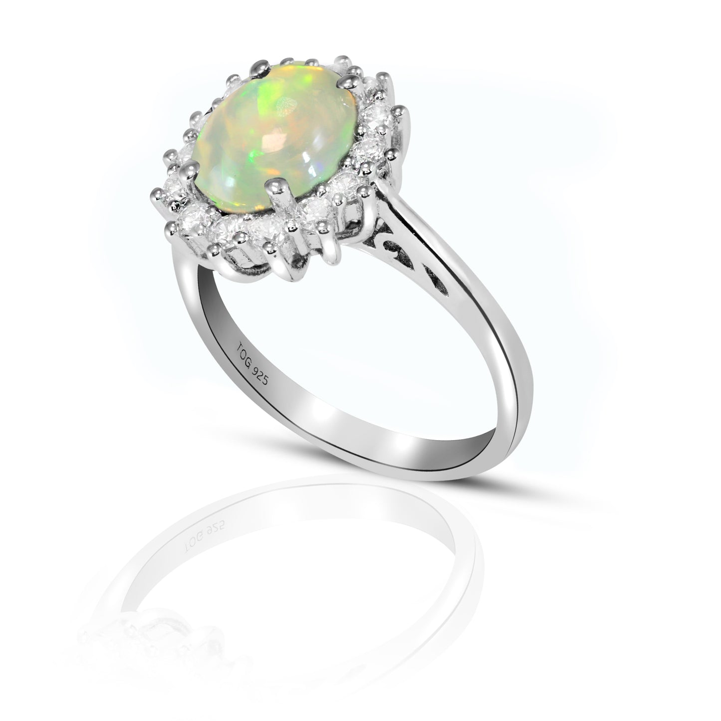 Sensational Opal and White Topaz Ring set in Sterling Silver