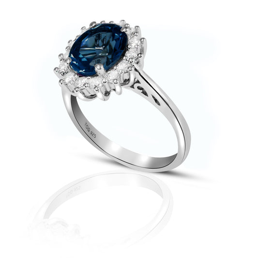 Stuning Sapphire and White Topaz Ring set in Sterling Silver