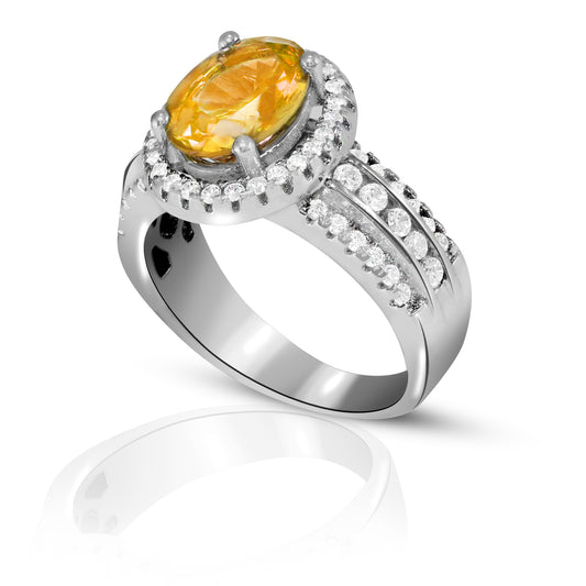 Sparkling Citrine with White Topaz Ring set in Sterling Silver