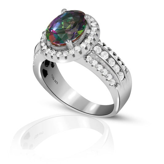 Sparkling Rainbow and White Topaz Ring set in Sterling Silver