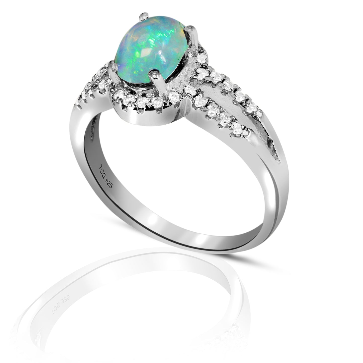 Striking Opal with White Topaz Ring set in Sterling Silver