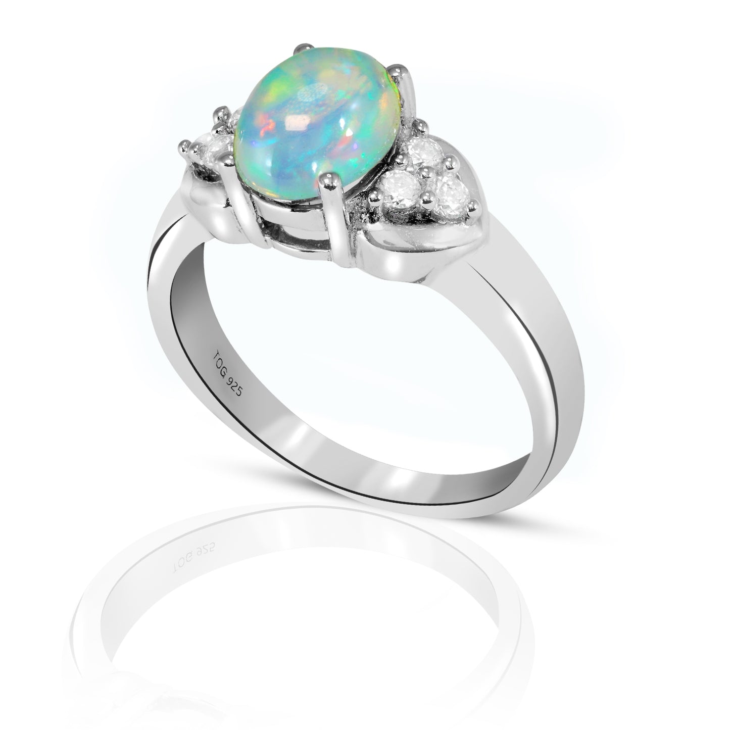 Vivid Opal and White Topaz Ring set in Sterling Silver