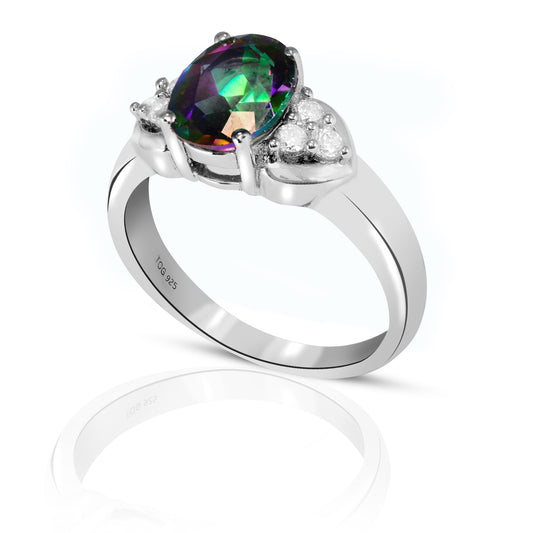 Stuning Rainbow Topaz with White Topaz Ring set in Sterling Silver