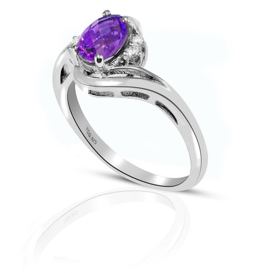 Sensational Amethyst with White Topaz Ring set in Sterling Silver