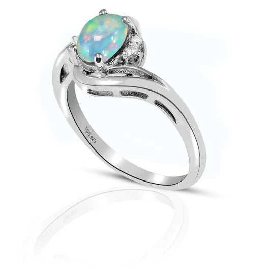 Gorgeous Opal with white Topaz Ring Set in Sterling Silver